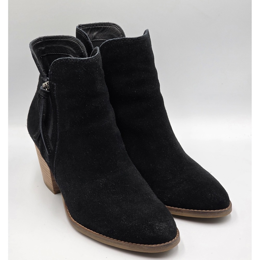 FRYE Phoebe Black Suede Ankle Booties Women 10M Side Zip Block Heel Western Boho